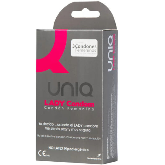 UNIQ LADY CONDOM Preservativos femininos sem latex com cinta liga 3 unidades