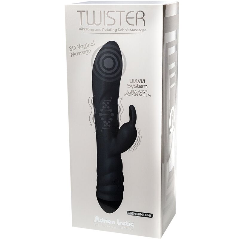 ADRIEN LASTIC VIBRADOR TWISTER E ROTADOR MASSAGER COELHO PRETO