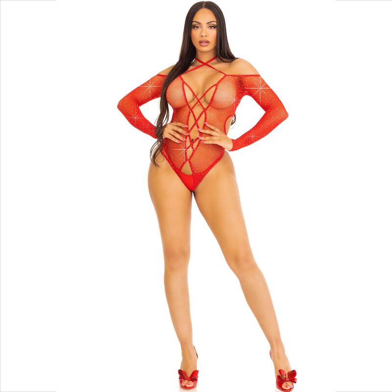 LEG AVENUE CORPO SEM CROTHLESS COM BRILHANTE VERMELHO