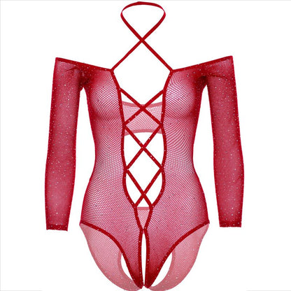 LEG AVENUE CORPO SEM CROTHLESS COM BRILHANTE VERMELHO