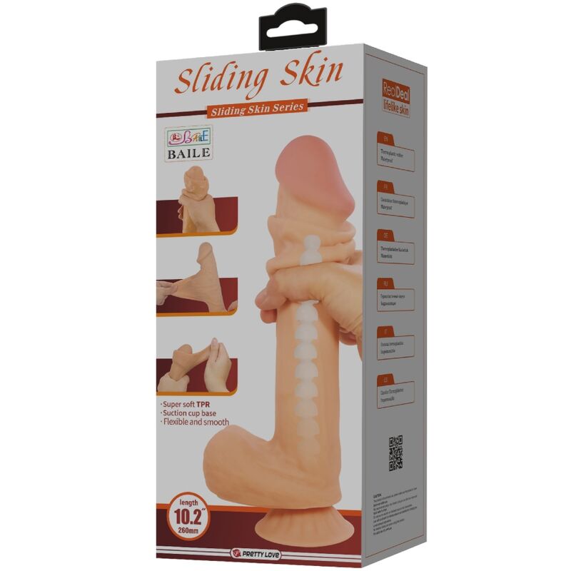 PRETTY LOVE SeRIE SLIDING SKIN DILDO REALiSTICO COM VENTOSA DESLIZANTE PELE CARNE 26 CM