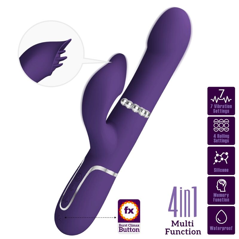 PRETTY LOVE ZALIN VIBRADOR DE COELHO PeROLAS 4 EM 1 ROXO