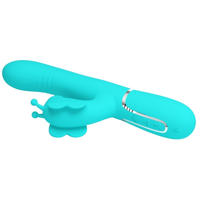 PRETTY LOVE VIBRADOR COELHO MULTIFUNyoES 4 EM 1 BUTTERFLY AQUA VERDE