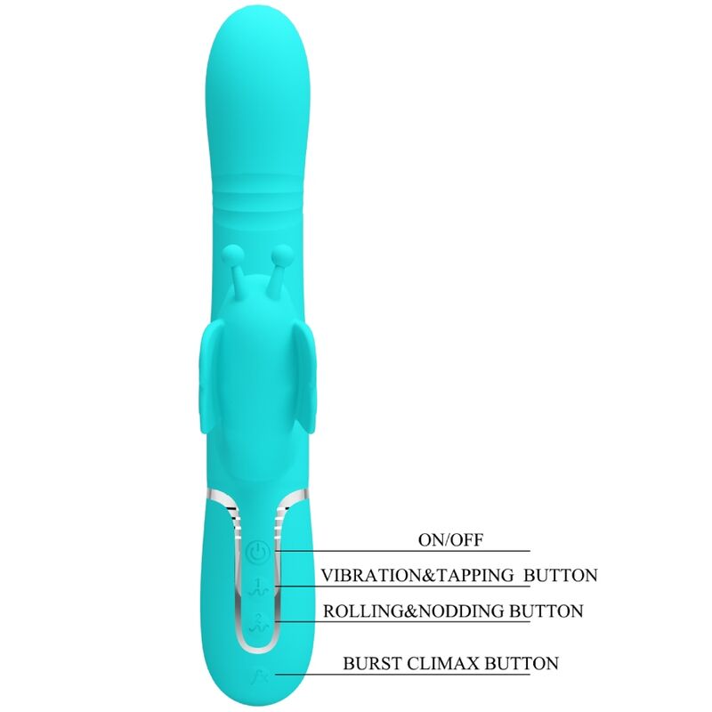 PRETTY LOVE VIBRADOR COELHO MULTIFUNyoES 4 EM 1 BUTTERFLY AQUA VERDE