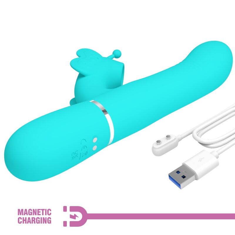 PRETTY LOVE VIBRADOR COELHO MULTIFUNyoES 4 EM 1 BUTTERFLY AQUA VERDE