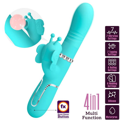 PRETTY LOVE VIBRADOR COELHO MULTIFUNyoES 4 EM 1 BUTTERFLY AQUA VERDE