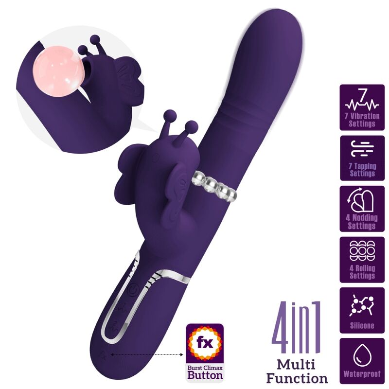 PRETTY LOVE VIBRADOR COELHO MULTIFUNyoES 4 EM 1 BORBOLETA ROXO