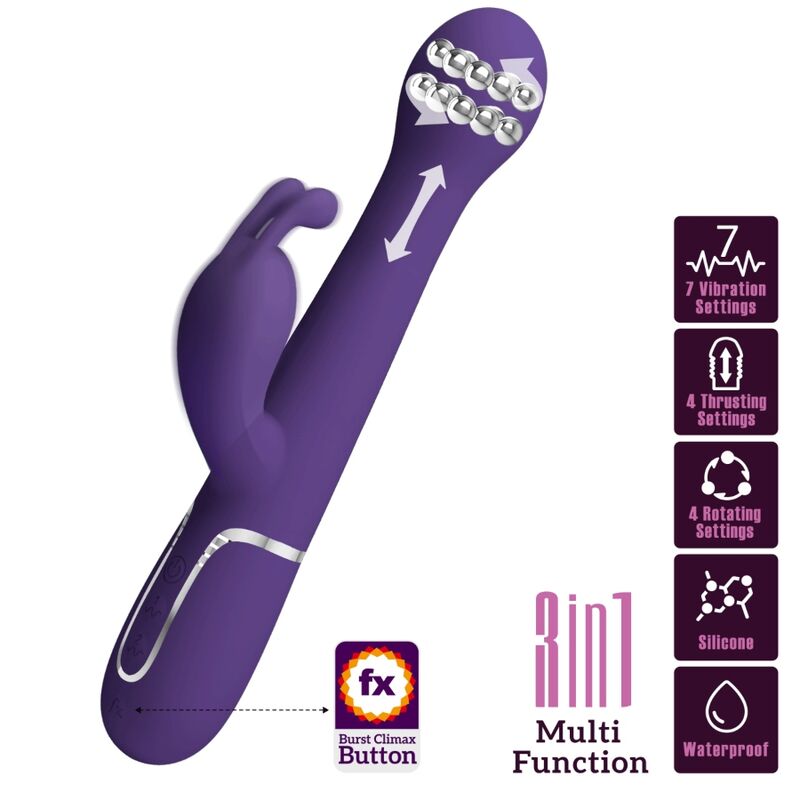 PRETTY LOVE VIBRADOR COELHO DEJON 3 EM 1 MULTIFUNO ROXO