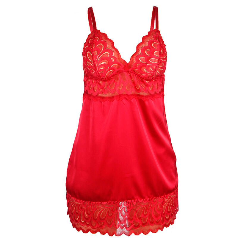 SUBBLIME BABYDOLL SATINADO CON ENCAJE ROJO S M