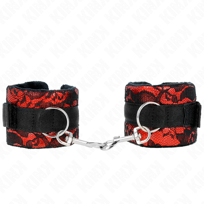 KINK PUNHOS DE RENDA DE VELUDO CURTO E BIND DE NYLON VERMELHO PRETO 23 X 65 CM