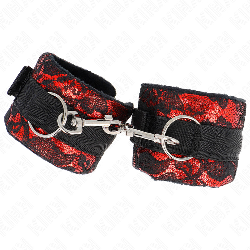 KINK PUNHOS DE RENDA DE VELUDO CURTO E BIND DE NYLON VERMELHO PRETO 23 X 65 CM