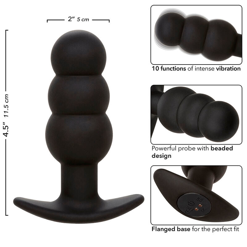 CALEXOTICS ROCK BOTTOM PLUG ANAL COM ESFERAS 10 VIBRAaaES SILICONE PRETO