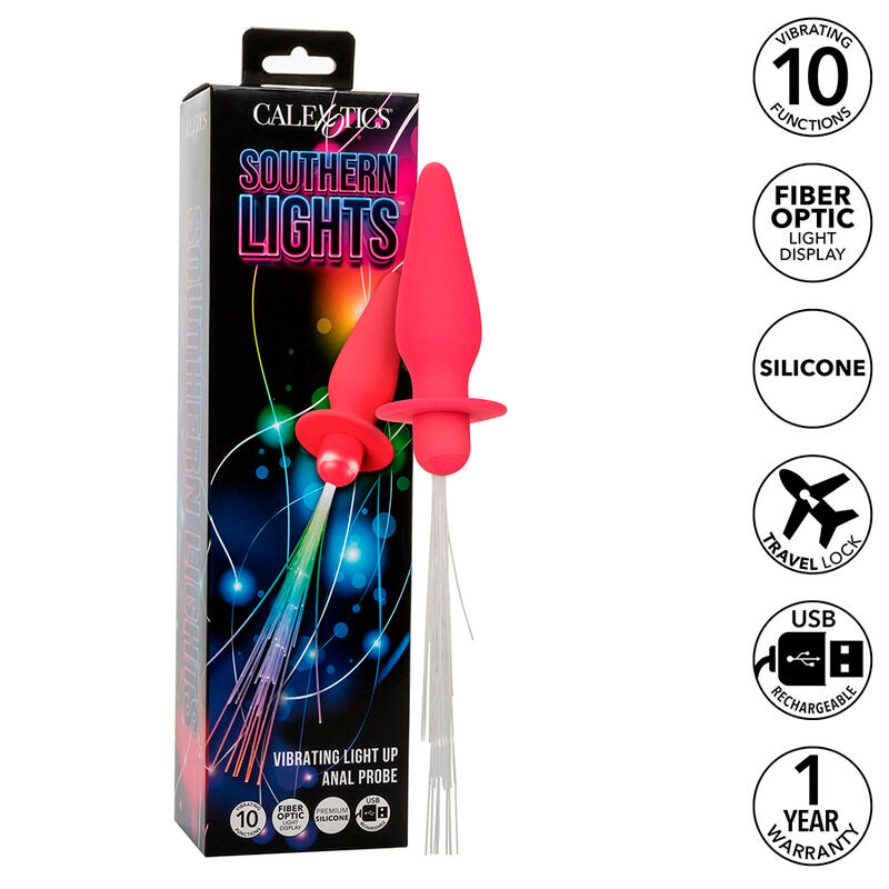 CALEXOTICS SOUTHERN LIGHTS LIGHT UP ANAL PLUG 10 VIBRAaaES SILICONE ROSA