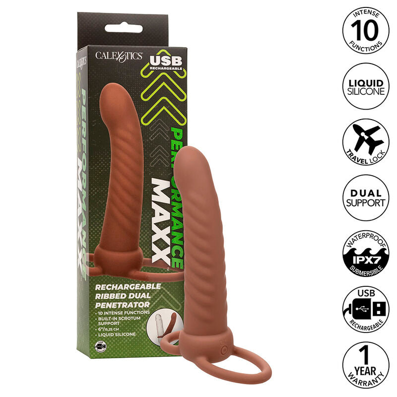 CALEXOTICS MAXX RIBBED DUAL PENETRATOR 10 VIBRAaaES MARROM