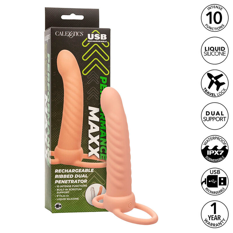 CALEXOTICS MAXX RIBBED DUAL PENETRATOR 10 VIBRAaaES CARNE