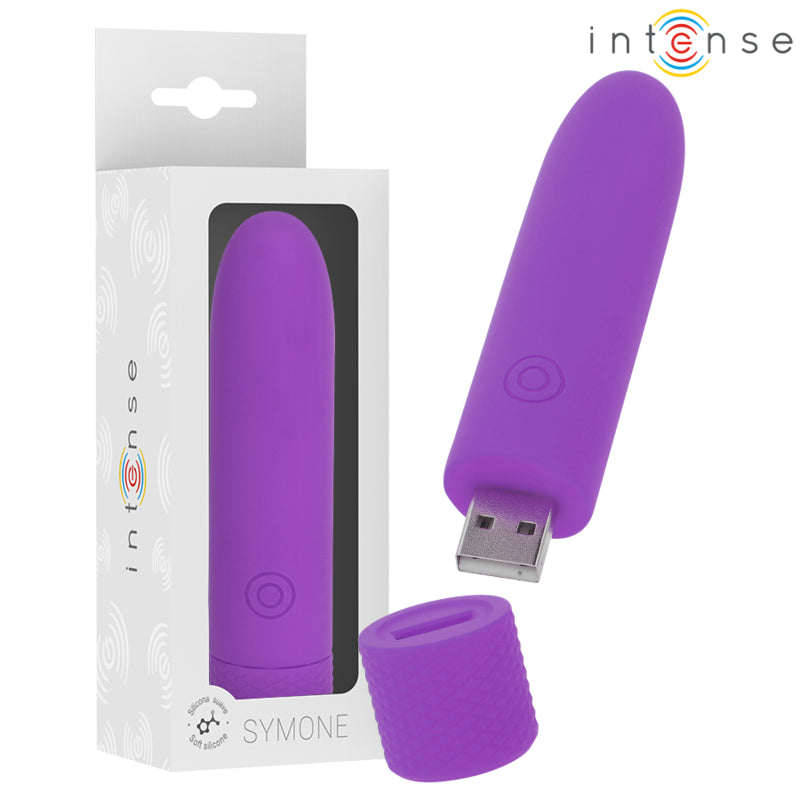 INTENSE SYMONE USB RECARREGaVEL VIBRATaRIA BULLET 8 VIBRAaaES ROXO 10 X 22 CM