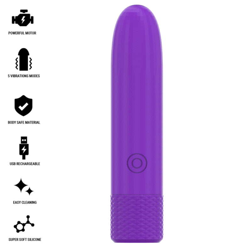 INTENSE SYMONE USB RECARREGaVEL VIBRATaRIA BULLET 8 VIBRAaaES ROXO 10 X 22 CM