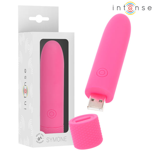 INTENSE SYMONE USB RECARREGaVEL VIBRATaRIA BULLET 8 VIBRAaaES ROSA 10 X 22 CM