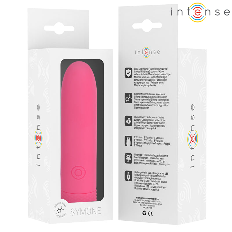 INTENSE SYMONE USB RECARREGaVEL VIBRATaRIA BULLET 8 VIBRAaaES ROSA 10 X 22 CM