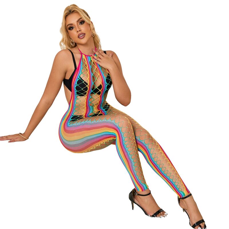 SUBBLIME 952358 RAINBOW HALTER NECK FISHNET BODYSTOCKING TAMANHO aNICO
