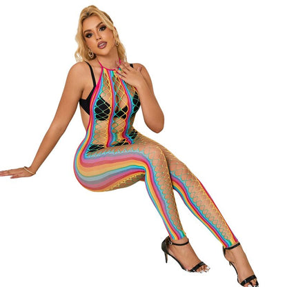 SUBBLIME 952358 RAINBOW HALTER NECK FISHNET BODYSTOCKING TAMANHO aNICO