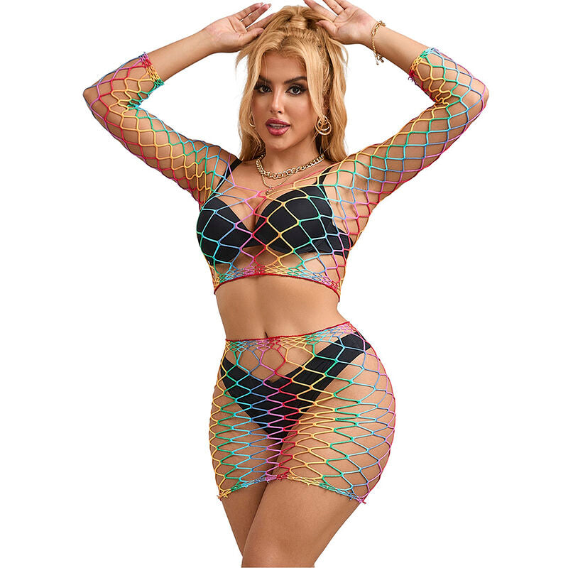 SUBBLIME 952440 2 PEAS FISHNET BODYSTOCKING MANGA COMPRIDA ARCO aRIS TAMANHO aNICO