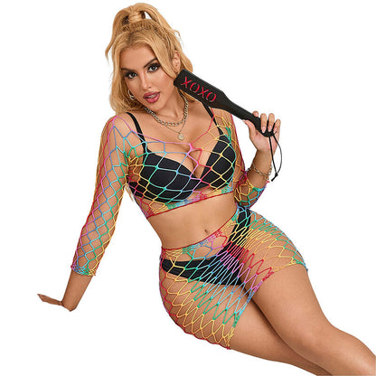 SUBBLIME 952440 2 PEAS FISHNET BODYSTOCKING MANGA COMPRIDA ARCO aRIS TAMANHO aNICO