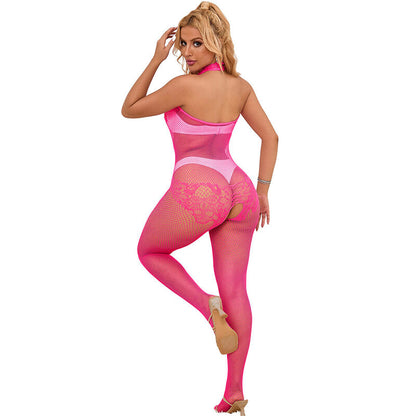 SUBBLIME 952389 BODYSTOCKING SEM FUNDO DE REDE E RENDA COM GOLA ALTA ROSA TAMANHO aNICO