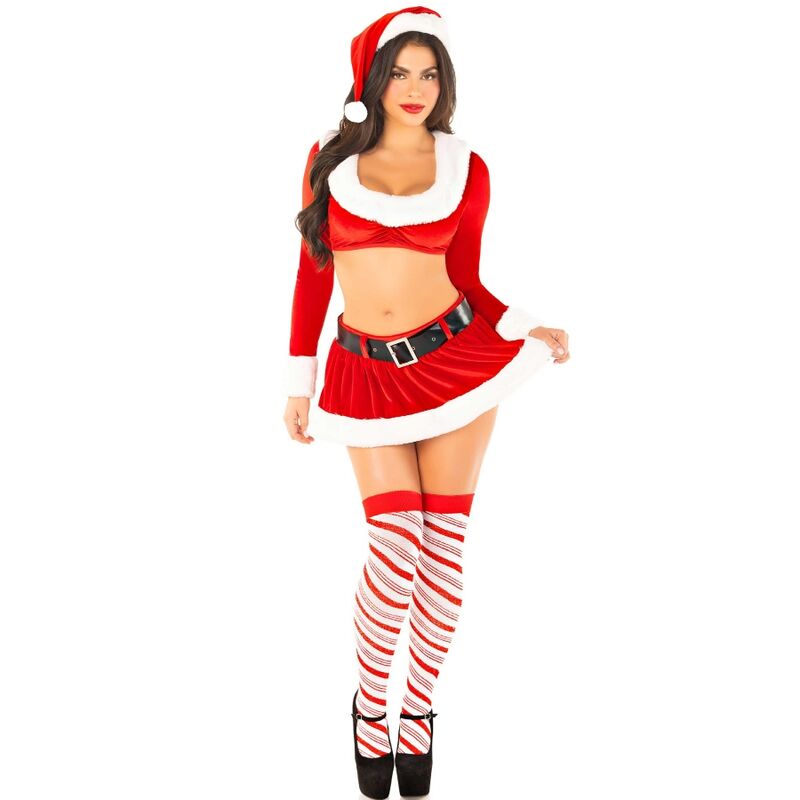 LEG AVENUE FANTASIA SEXY DE NATAL CROP TOP SAIA CINTO CHAPaU VERMELHO BRANCO TAMANHO S