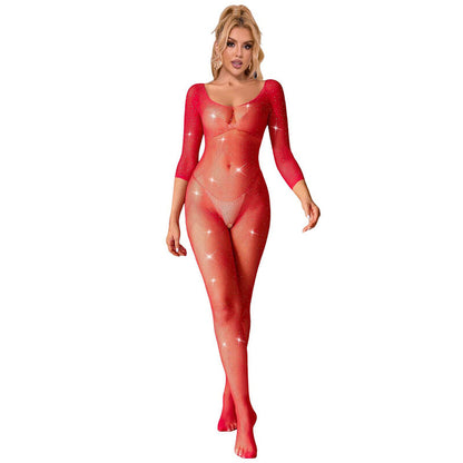 SUBBLIME 952419 BODYSTOCKING DE REDE COM DIAMANTES MANGA COMPRIDA VERMELHO TAMANHO aNICO