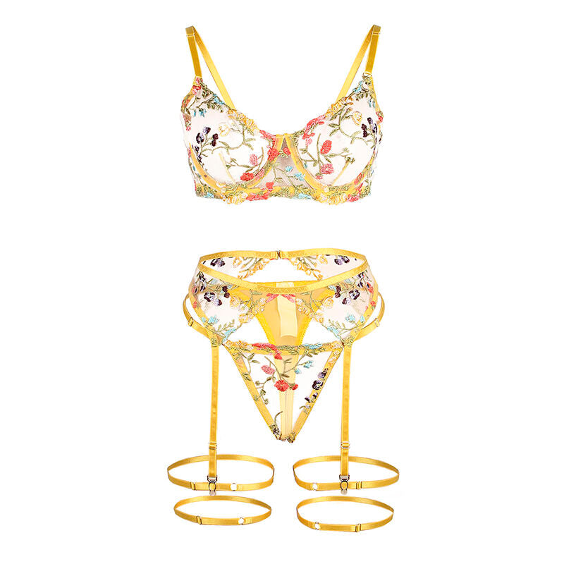 SUBBLIME 954345 SUTIa TANGA CINTO LIGA DESIGN FLORAL AMARELO S M