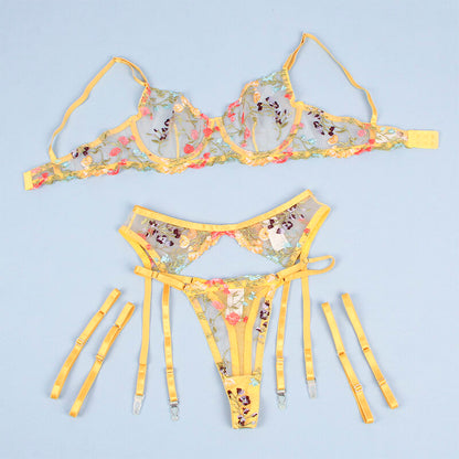 SUBBLIME 954345 SUTIa TANGA CINTO LIGA DESIGN FLORAL AMARELO S M