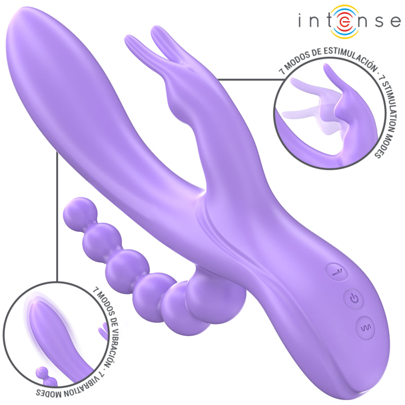 INTENSE MIKO TRIPLO VIBRADOR COELHO ESTIMULADOR ANAL 7 VIBRAaaES ROXO