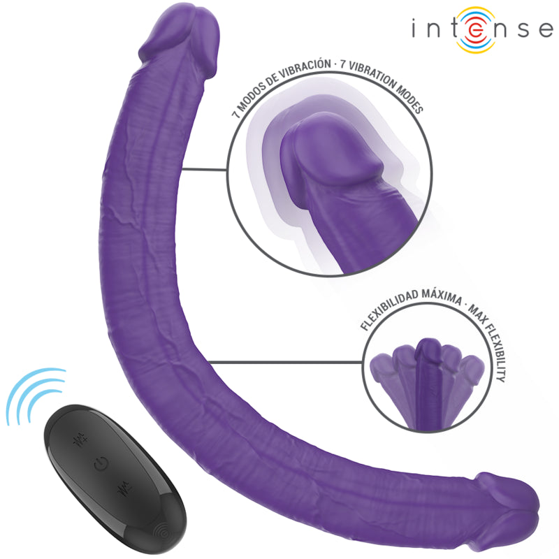 INTENSE GUNTER DILDO VIBRADOR DUPLO 40 CM ROXO CONTROLE REMOTO