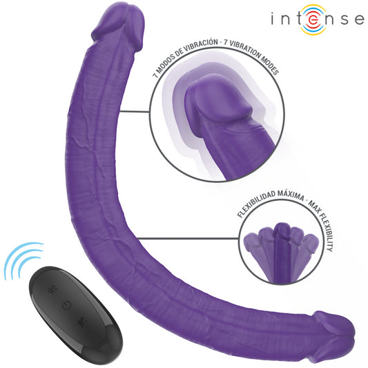 INTENSE GUNTER DILDO VIBRADOR DUPLO 40 CM ROXO CONTROLE REMOTO