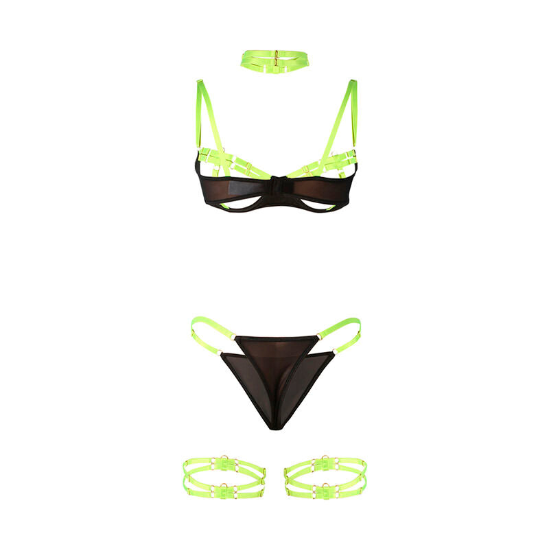 SUBBLIME 955281 CONJUNTO DE SUTIa COM COLAR E DETALHES NAS PERNAS VERDE FLUORESCENTE L XL