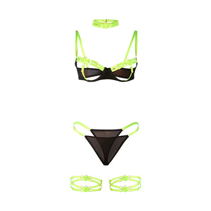 SUBBLIME 955281 CONJUNTO DE SUTIa COM COLAR E DETALHES NAS PERNAS VERDE FLUORESCENTE L XL