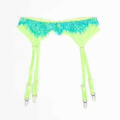 SUBBLIME 955328 CONJUNTO DE SUTIa COM RENDA E LINHAS DE LIGA VERDE E AZUL L XL