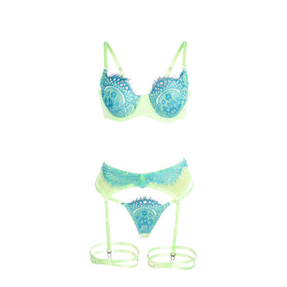 SUBBLIME 955328 CONJUNTO DE SUTIa COM RENDA E LINHAS DE LIGA VERDE E AZUL L XL
