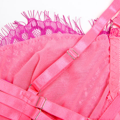 SUBBLIME 955359 CONJUNTO DE SUTIa COM RENDA E LIGAS ROSA E ROXO S M