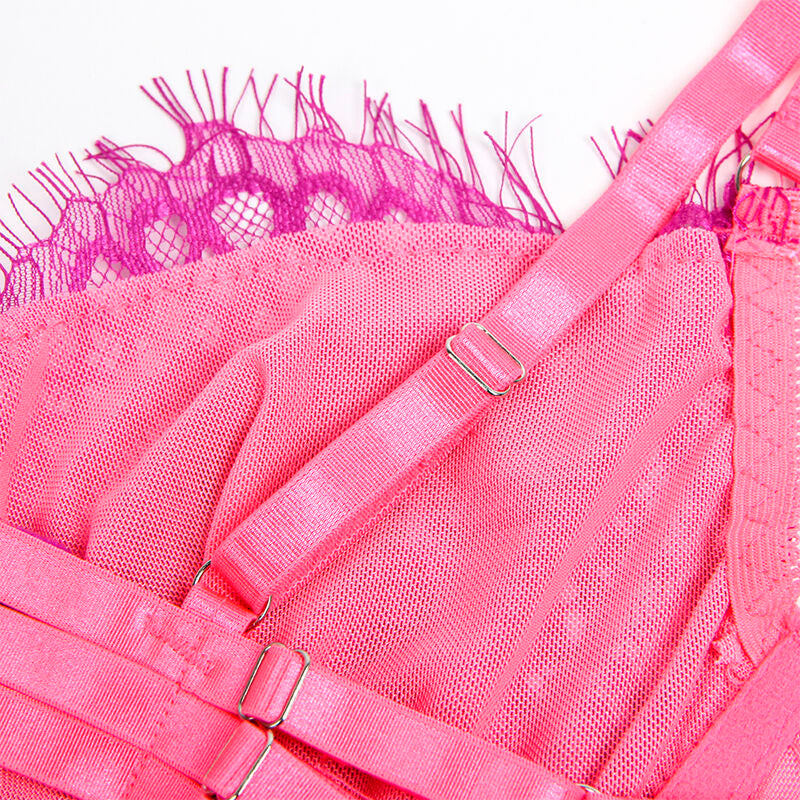 SUBBLIME 955366 CONJUNTO DE SUTIa COM RENDA E LIGAS ROSA E ROXO L XL