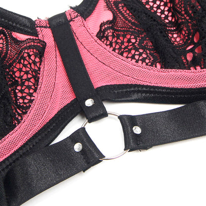 SUBBLIME 955571 CONJUNTO DE SUTIa DE COURO VERDE COM ZiPER DE MALHA ROSA P M