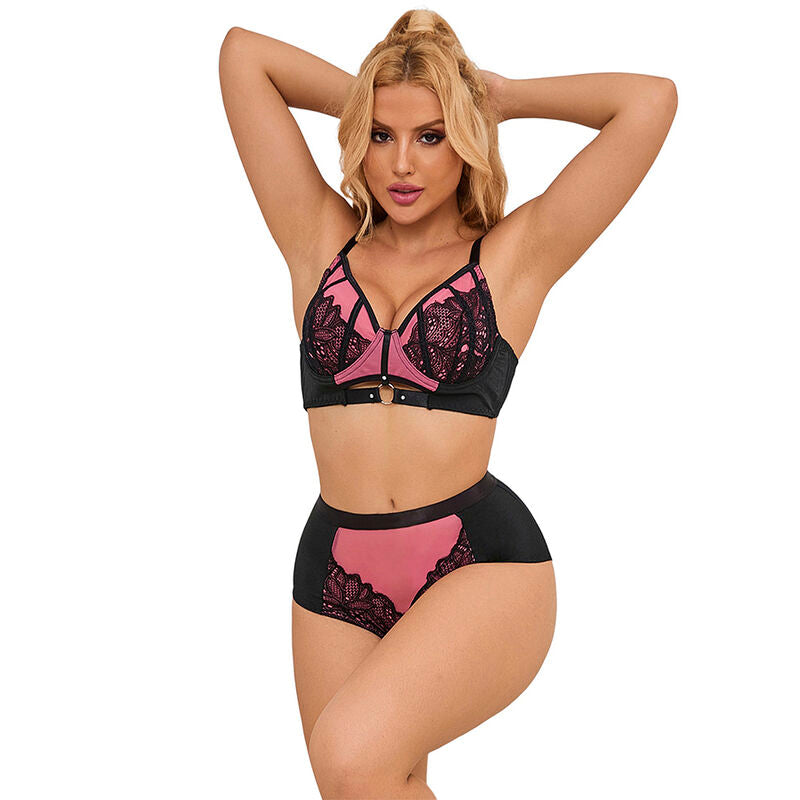 SUBBLIME 955571 CONJUNTO DE SUTIa DE COURO VERDE COM ZiPER DE MALHA ROSA P M