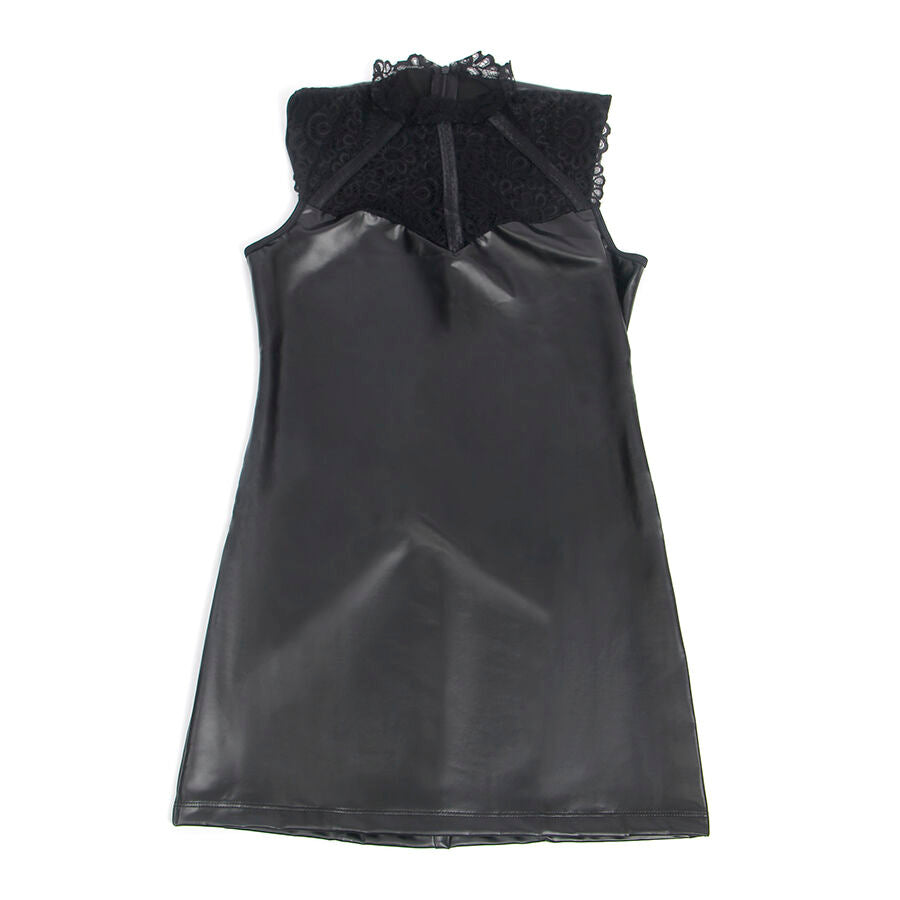 SUBBLIME 957544 VESTIDO DE CUERO CON CUELLO DE ENCAJE NEGRO S M