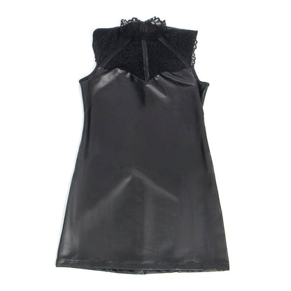 SUBBLIME 957544 VESTIDO DE CUERO CON CUELLO DE ENCAJE NEGRO S M