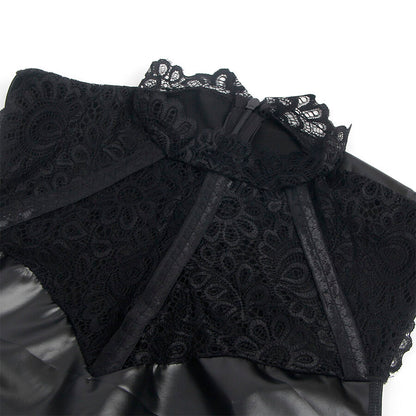 SUBBLIME 957544 VESTIDO DE CUERO CON CUELLO DE ENCAJE NEGRO S M