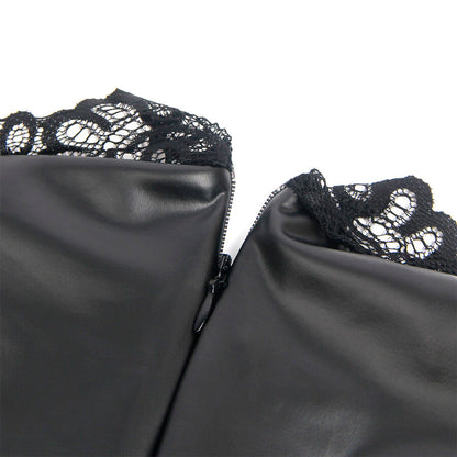 SUBBLIME 957544 VESTIDO DE CUERO CON CUELLO DE ENCAJE NEGRO S M