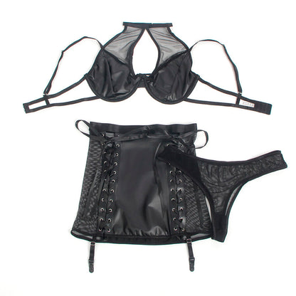 SUBBLIME 957582 CONJUNTO SUJETADOR Y FALDA DE CUERO NEGRO S M