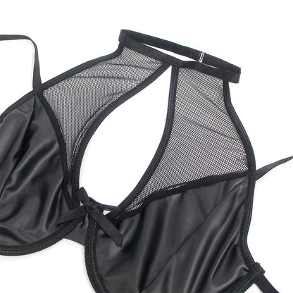 SUBBLIME 957582 CONJUNTO SUJETADOR Y FALDA DE CUERO NEGRO S M