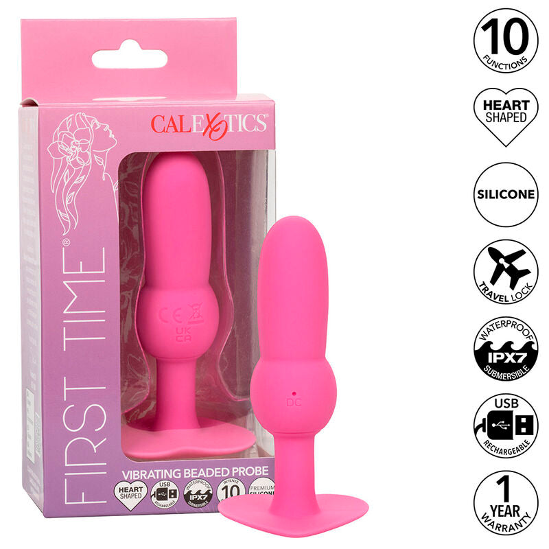 CALEXOTICS FIRST TIME PLUG ANAL SONDA DE CONTAS 10 VIBRAyoES ROSA